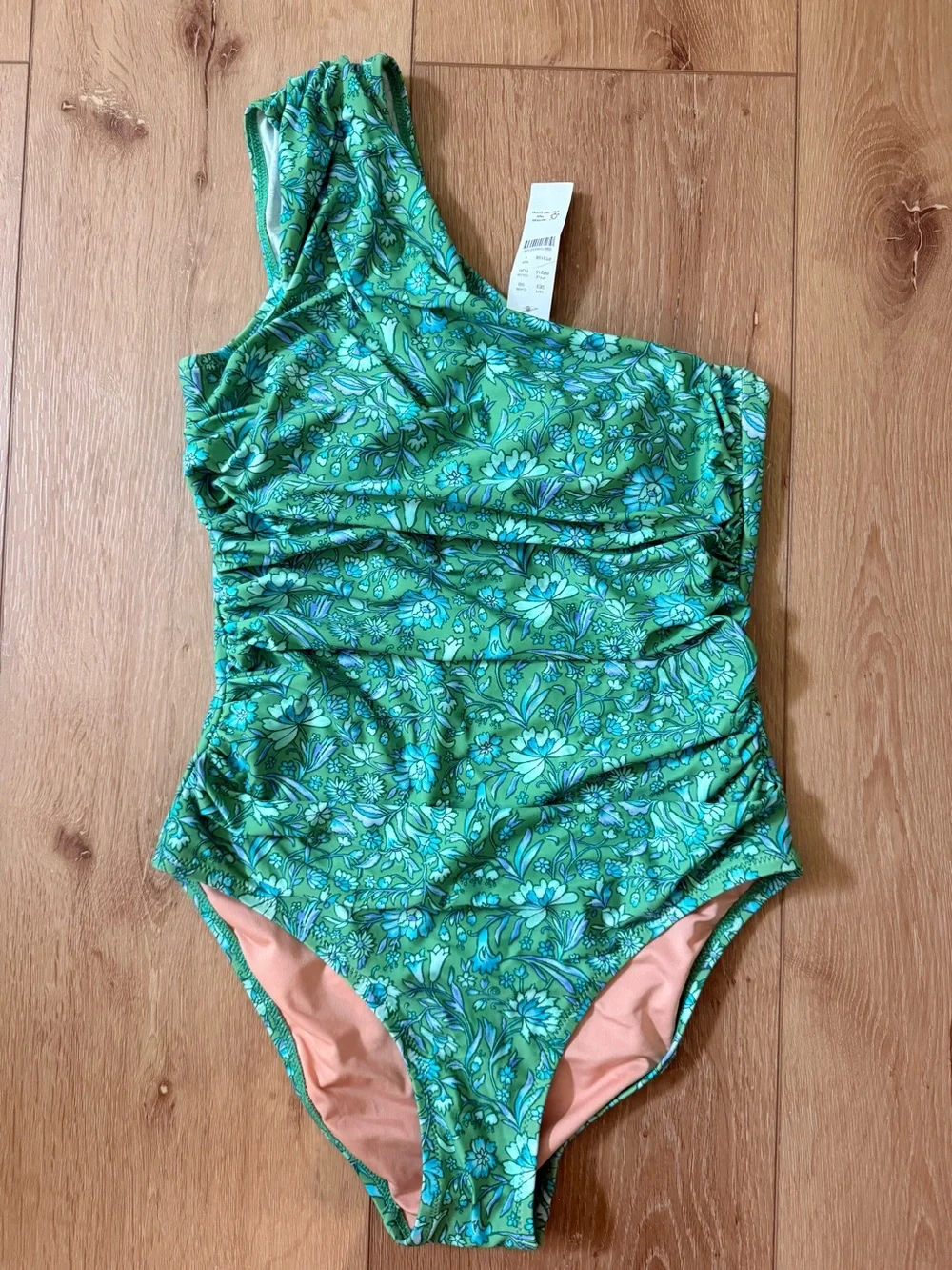 J.Crew Green Floral One-Shoulder Swimsuit